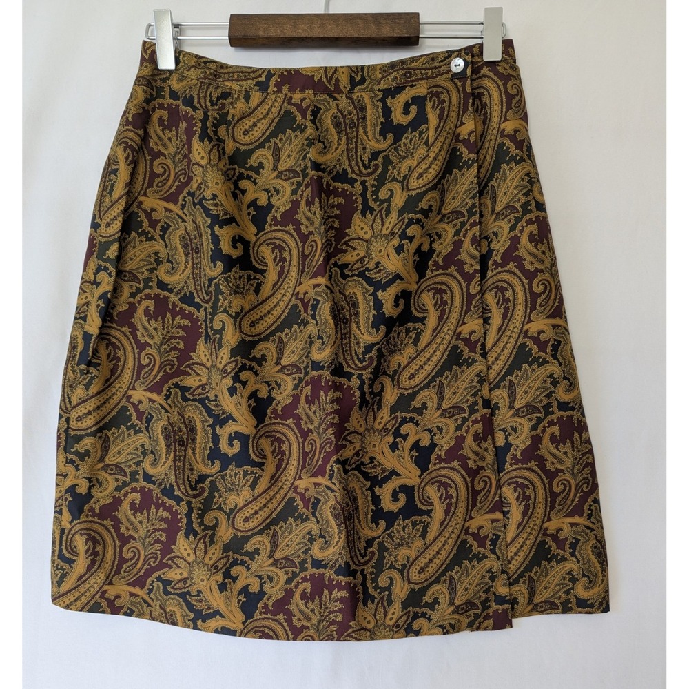 Vintage 90s Petite Sophisticate Full Wrap Silk Skirt Paisley Size 10 Career